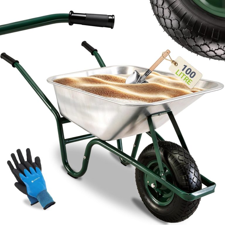 Brouette Juskys Garden | Volume de 100 litres| 210 kg | Pneus à air avec Jante en métal | Cuve galvanisée | Jardin brouette à Pousser brouette de Transport