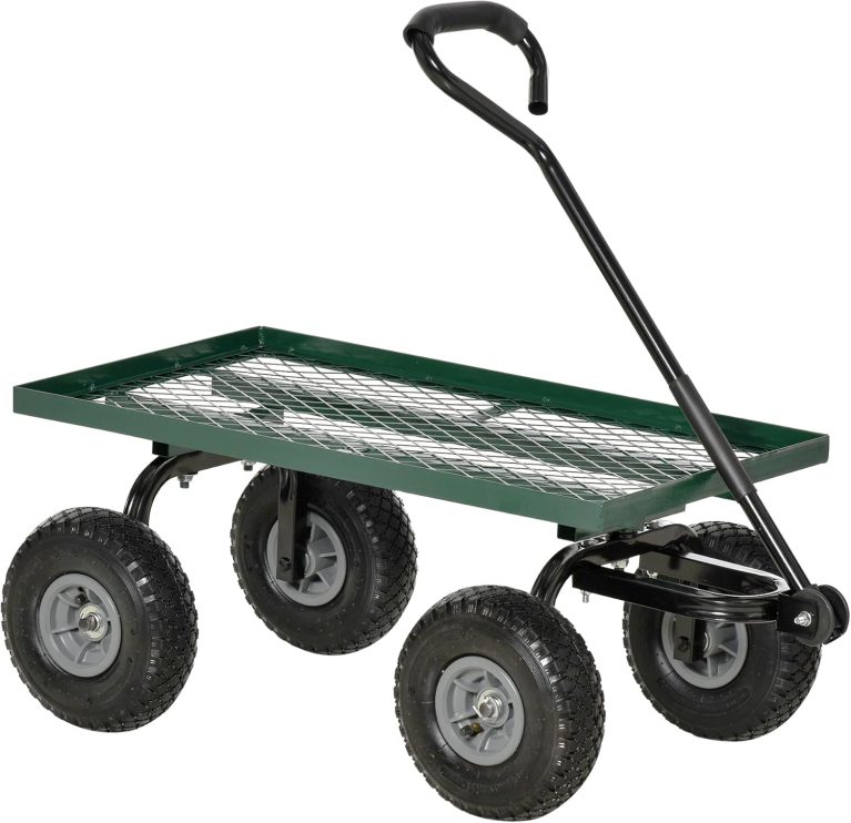 Outsunny Chariot de Transport Jardin 4 Roues 94L x 48,5l x 100H cm, Charge Max. 150 Kg