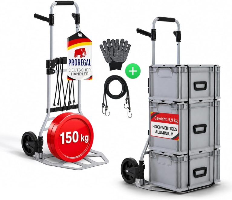 PROREGAL Diable Pliable Elephant | HxLxP 115x50x53cm | Capacité de Charge 150kg | Cadre en Aluminium